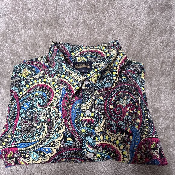 Cremieux Premium Denim Paisley Long Sleeve Button-Down Shirt 3XT Flip Cuff - Picture 4 of 10